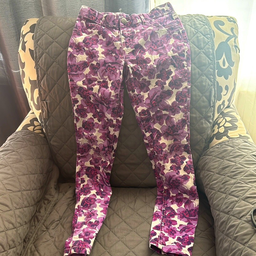 Girls 1989 Place jeggings size 12. Purple flower print